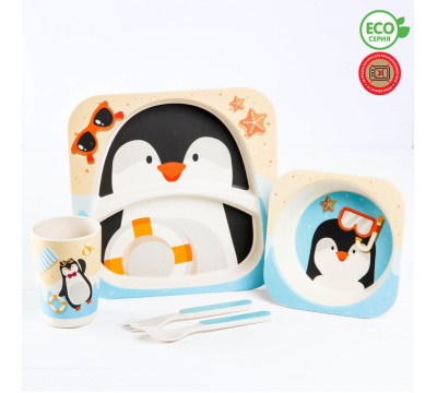Набор бамбуковой ЭКО посуды Пингвинчик 5 предметов КРОШКА Я