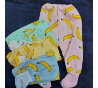 Ползунки с носочками Бананы утепленные 62-68 см