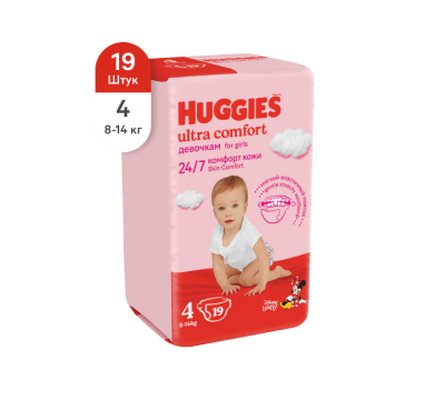 Подгузники Huggies Ultra Comfort для девочек 4 (8-14 кг) 19шт