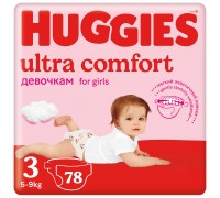 Подгузники Huggies Ultra Comfort для девочек 3 (5-9 кг) 78 шт