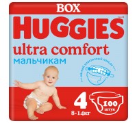 Подгузники Huggies Ultra Comfort для мальчиков 4 (8-14 кг) 100 шт.