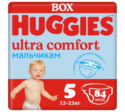 Подгузники Huggies Ultra Comfort для мальчиков 5 (12-22 кг) 84 шт