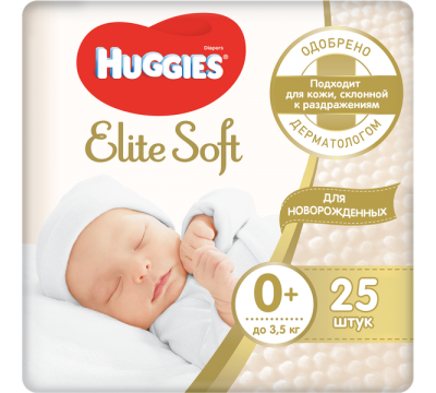 Подгузники Huggies Elite Soft 0 (до 3,5 кг) 25 шт.