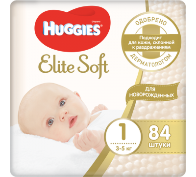 Подгузники Huggies Elite Soft 1 (до 5кг) 84 шт