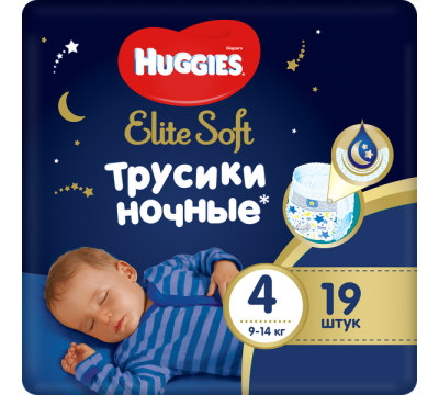 Ночные трусики Huggies® Elite Soft 4 (9-14 кг) 19 шт