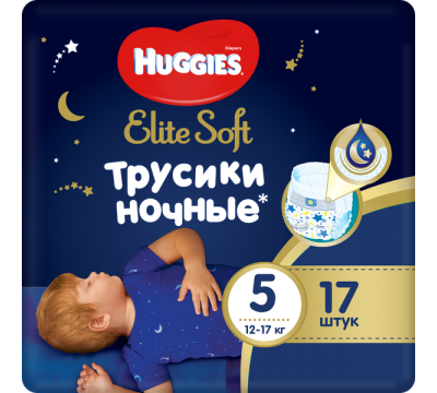 Ночные трусики Huggies® Elite Soft 5 (12-17 кг) 17 шт