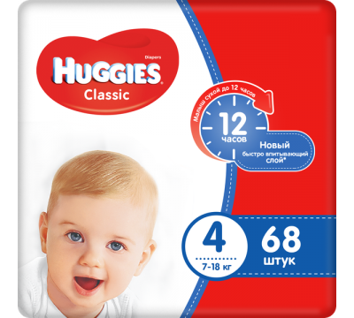 Подгузники Huggies Classic 4 (7-18кг) 68 шт