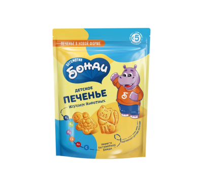 «Бегемотик Бонди», детское печенье «Изучаем животных», 80 г