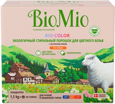 Стиральный порошок BioMio BIO-COLOR с экстрактом хлопка КОНЦЕНТРАТ 1,5 кг