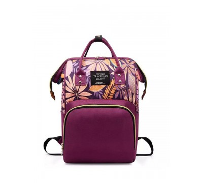 Сумка рюкзак для мам фиолетовая с листиками