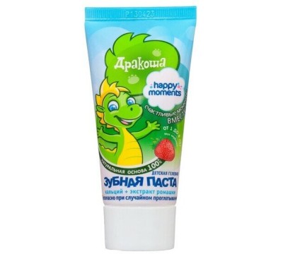 Happy moments дракоша детская гелевая зубная паста клубника 60 мл