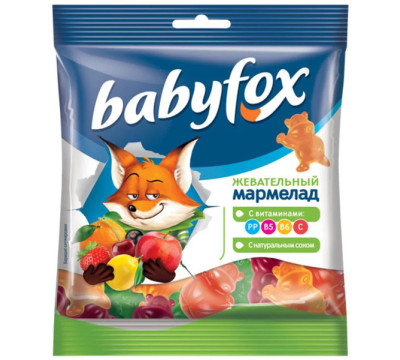 Мармелад BabyFox с фруктовым соком и витаминами 70 гр бегемоты