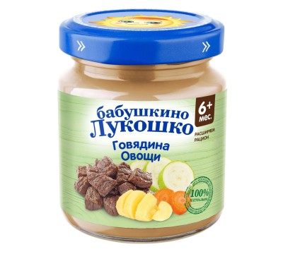 Пюре Бабушкино Лукошко говядина-овощи 100 г 6+ мес