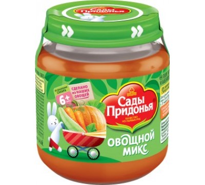 Пюре Сады Придонья овощной микс (стекло) 120г морковь, тыква, кабачок, 6+ мес