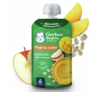 Пюре фруктово-зерновое детское Gerber яблоко, манго и овсяная каша, 110г Пюре фруктово-зерновое детское Gerber яблоко, манго и овсяная каша, 110г